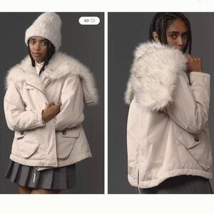 PILCRO Utility Parka Faux Fur Hooded Jacket Coat Cream XS Anthropologie Winter